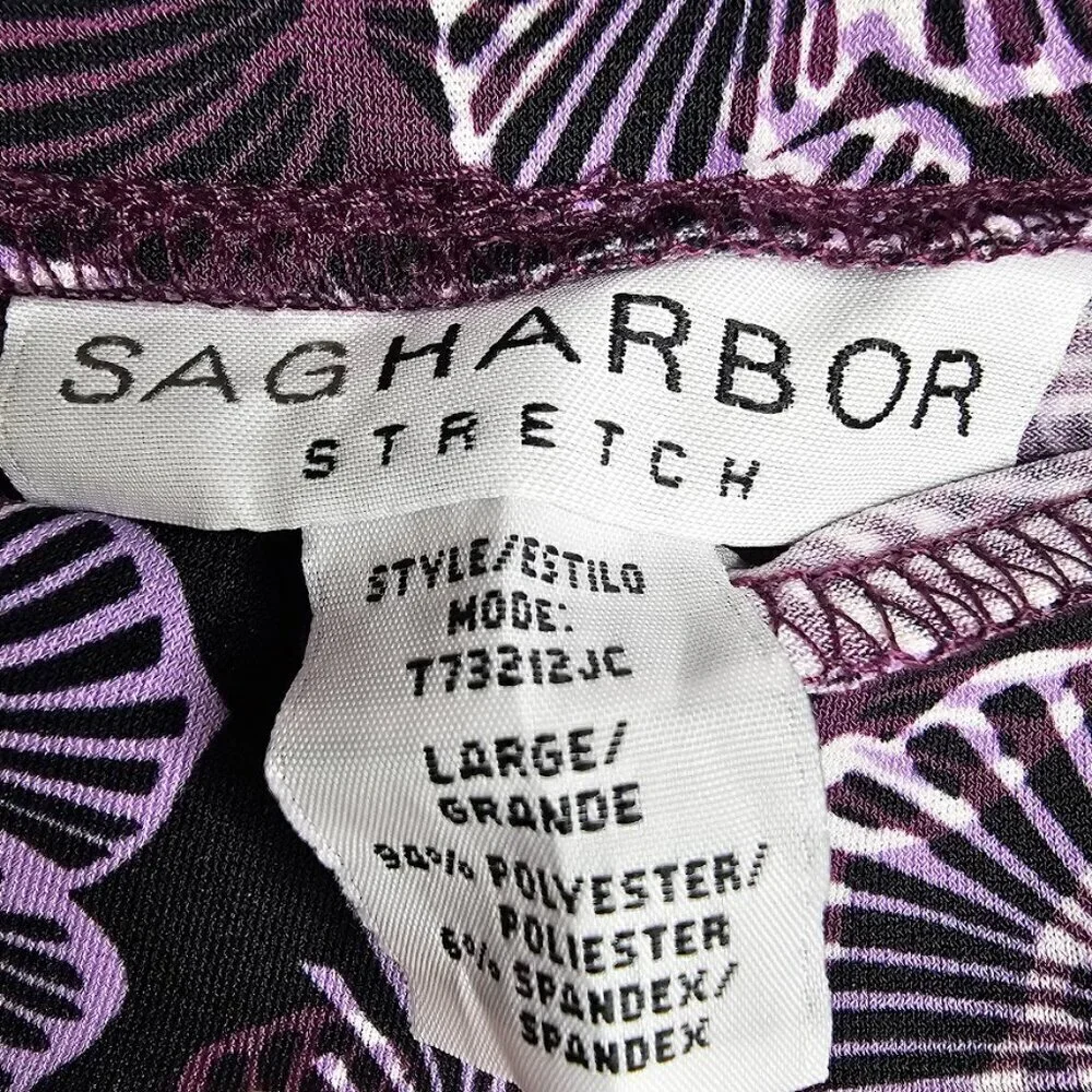 SAG HARBOR Skirt size L BLACK & PURPLE FLORAL w LACE Feminine Summer Spring Cute